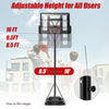 Height adjustable basketball hoop with shatterproof backboard, portable wheels, and durable weather-resistant design.