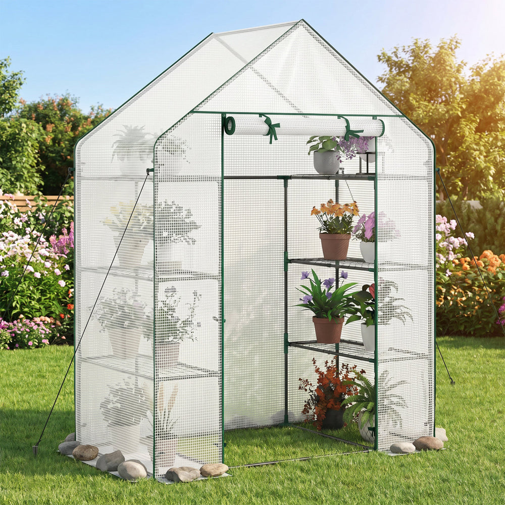 Portable walk-in greenhouse with 3 tiers and 6 shelves, ideal for nurturing plants in your garden.