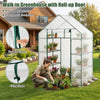 Portable walk-in greenhouse with roll-up door, featuring 3 tiers and 6 shelves for easy plant access and air.