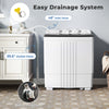 Portable washing machine with built-in drain pump, 12 lbs capacity, and easy drainage system for home and RV use.