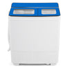 Portable washing machine with blue top, twin tub design, and see-through lid for easy laundry at home or on-the-go.