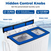 Portable washing machine control panel with hidden knobs, adjustable wash timer, and see-through lid for easy.