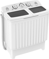 Portable washing machine with twin tub design, 20 lbs capacity, and transparent lid for easy laundry monitoring.