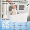 Twin tub portable washing machine with 12 lbs washing capacity and transparent lid for easy laundry monitoring.