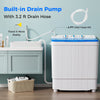 Portable washing machine with built-in drain pump and 3.2 ft drain hose, ideal for laundry rooms and small spaces.