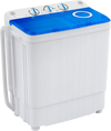Portable washing machine in blue with dual tubs, drain pump, and easy operation knobs for efficient laundry use.