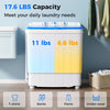 Portable washing machine with 17.6 lbs capacity, featuring dual tubs and built-in drain pump for efficient laundry.