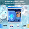 Portable washing machine with dual tubs, 240W wash motor, and built-in drain pump for efficient laundry in blue.