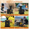 Portable wood burning stove with pot rack, ideal for cooking, barbecuing, and boiling water outdoors.