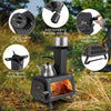 Portable wood camping stove with heat-resistant glass, scald-proof handle, and stable legs for efficient outdoor.