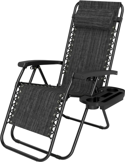 Costway Portable Zero Gravity Beach Chair Recliner with Cup Holder Tray Backrest 19222624 New