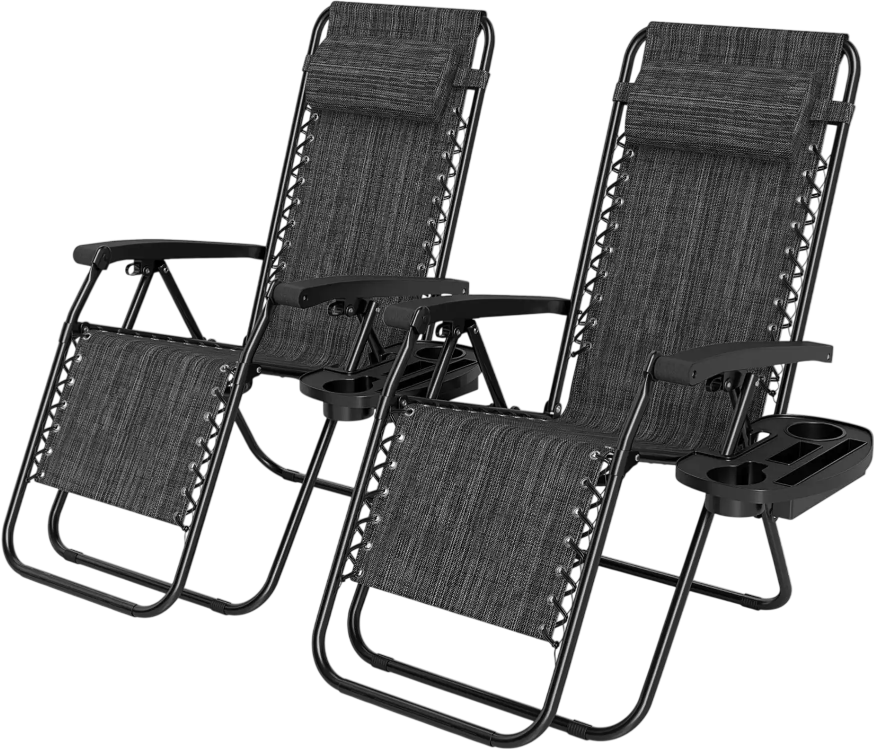 Costway Portable Zero Gravity Beach Chairs w/ Cup Holder Trays Backrest Set of 2 89090110 New