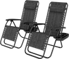 Set of 2 gray portable zero gravity chairs with cup holder trays, adjustable pillows, and folding frames for easy.