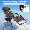 Portable zero-gravity chair in gray with adjustable backrest, cup holder tray, and lightweight folding design for easy.