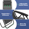 Adjustable head pillow and supportive armrests of gray portable zero gravity chair for outdoor relaxation.