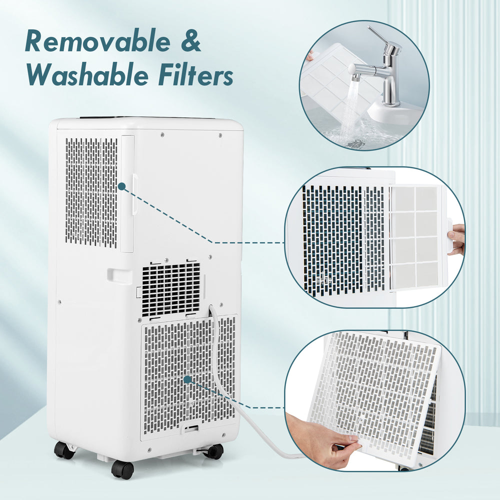 Removable and washable filters of the 8000 BTU portable air conditioner for easy maintenance and optimal performance.