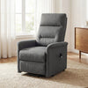 Gray power lift recliner chair with remote control, side storage pocket, and padded seat for elderly comfort and.