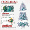 Pre-lit artificial Christmas tree with snow flocked branches, featuring flexible hinges and a foldable metal base for.