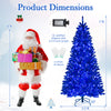 7 ft pre-lit artificial Christmas tree in vibrant royal blue with 340 LED lights, featuring 3 modes and a stable metal.