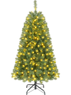 Pre-lit artificial Christmas tree with 200 warm white LED lights, featuring a fir-inspired silhouette for festive charm.