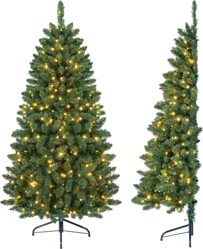 Costway Pre-Lit Artificial Half Christmas Tree 8 Flash Modes 46870913 New