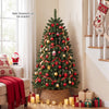 Pre-lit 5 ft artificial half Christmas tree with 250 warm white LED lights, perfect for wall placement and indoor decor.