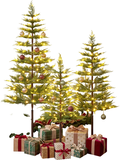 Costway Pre-Lit Cypress Christmas Tree Set of 3 LED 3' 4' 5' 58167309 New