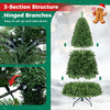 Pre-lit 6-foot green artificial Christmas tree with 600 LED lights, featuring a 3-section structure and hinged branches for easy setup.