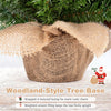 Linen-wrapped cement base of the 3 ft pre-lit mini Christmas tree, shown in close-up with textured burlap.