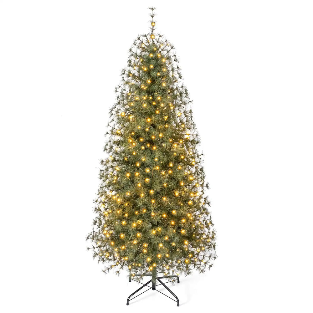 Pre-lit 6 ft Virginia pine Christmas tree adorned with 225 warm white LED lights, showcasing vibrant pine needles for festive cheer.