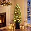 Pre-lit potted pencil Christmas tree with red berries and pine cones, perfect for festive indoor decoration.