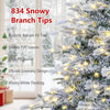 Snowy flocked 7/6 FT pre-lit artificial Christmas tree with 834 branch tips and 420 LED lights for a festive glow.