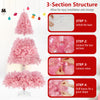 Pre-lit pink tinsel Christmas tree with 688 branch tips, 250 warm white LED lights, and 3-section structure for easy.