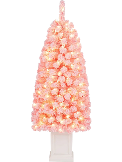 Costway Pre-lit Potted Artificial Christmas Tree Warm White LED 13833091 New