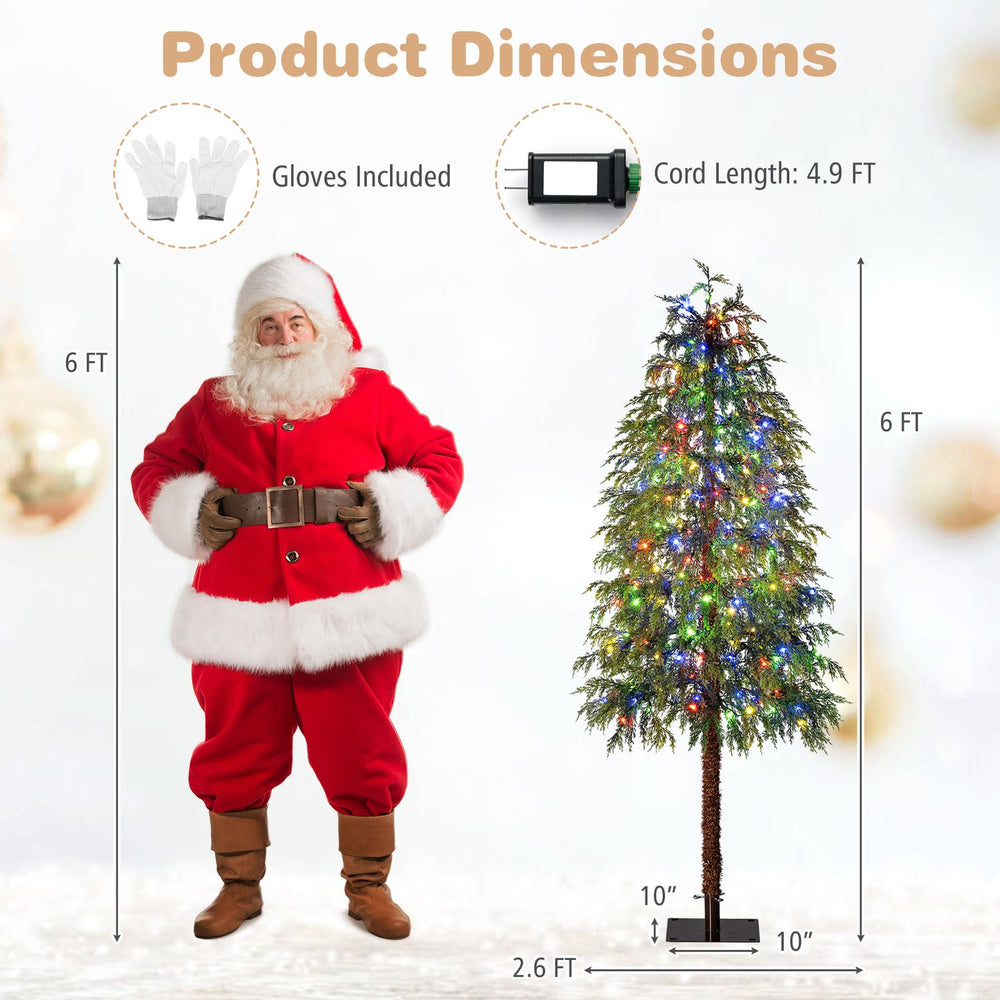 Prelit 6FT artificial Christmas tree features 190 LED lights, realistic branches, and a stable flat metal base for indoor use.