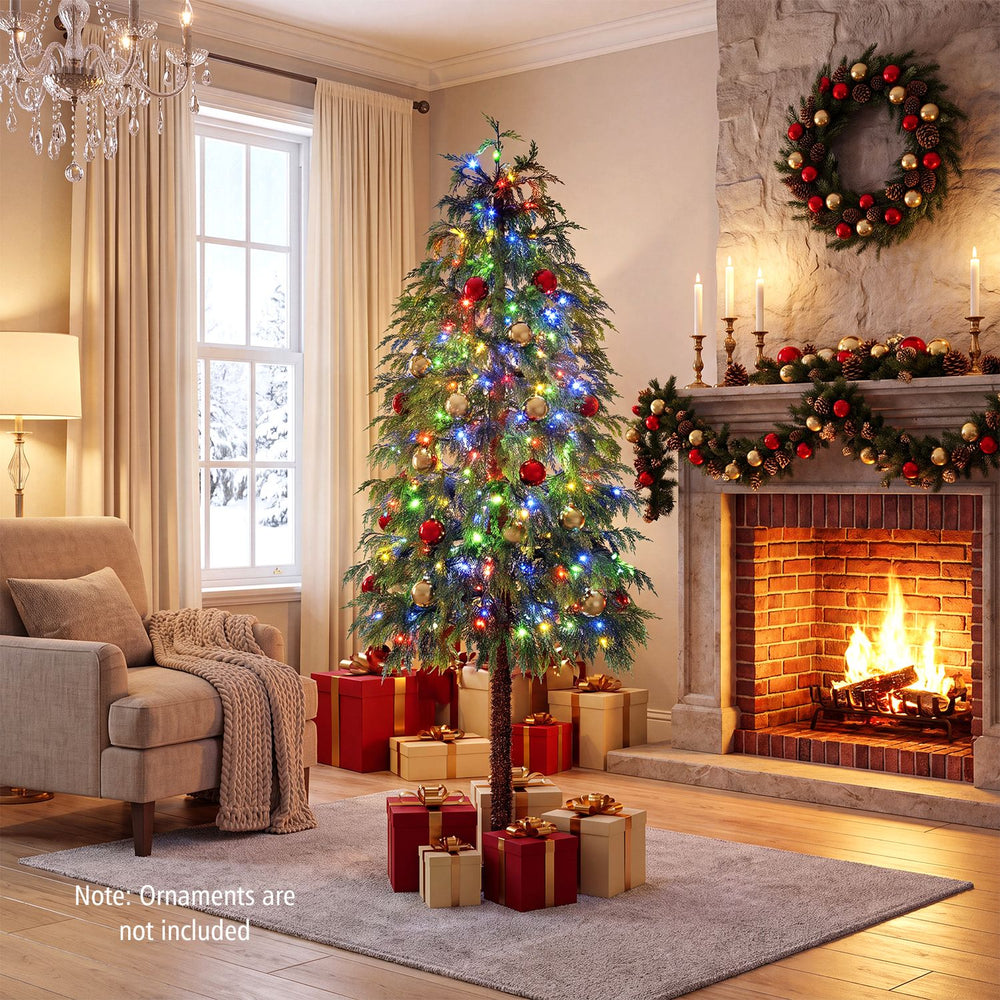 Prelit 6FT artificial Christmas tree with warm white and multicolor LED lights, perfect for festive indoor decoration.