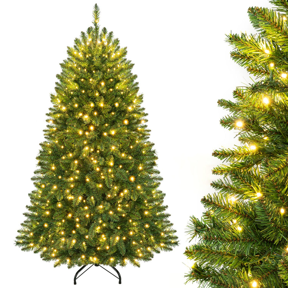 Premium 5 ft hinged artificial fir Christmas tree with LED lights, featuring 600 branches for ample decoration space.