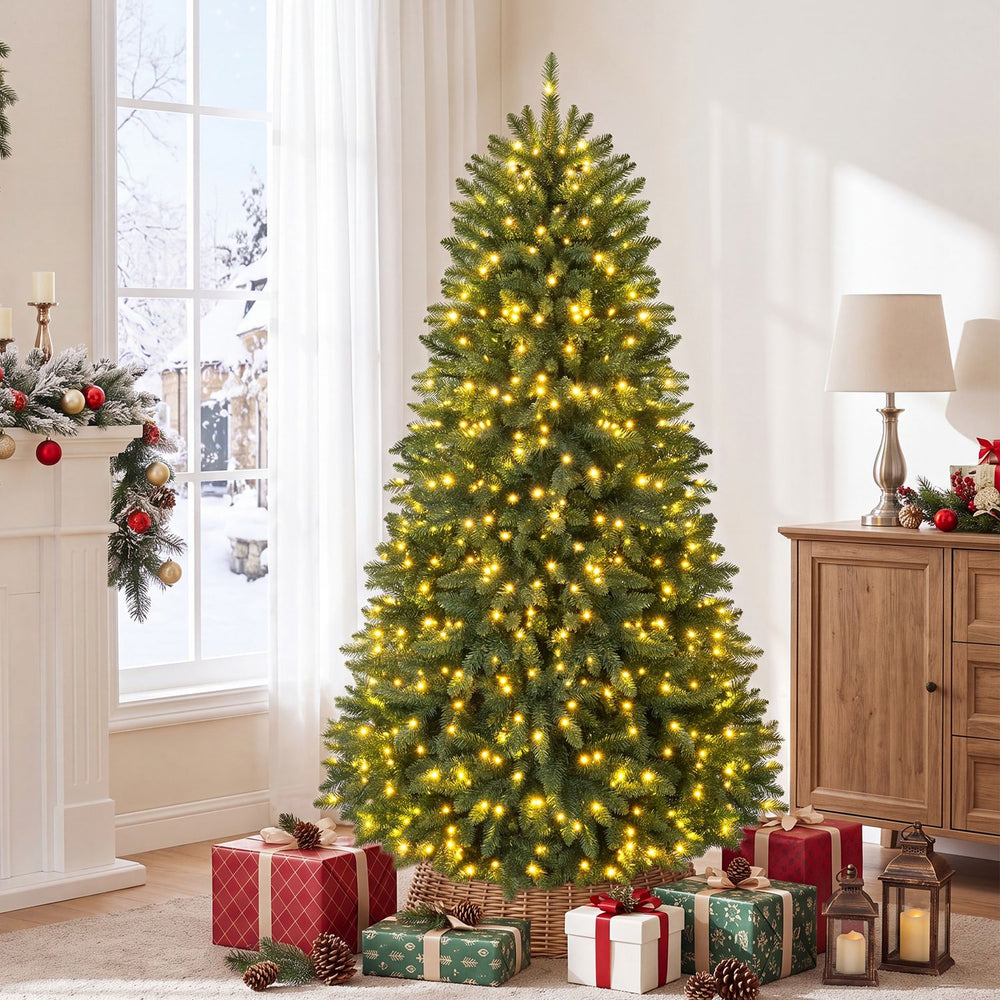 Premium Hinged Artificial Fir Christmas Tree with LED Lights-6 ft - Gallery View 1 of 11