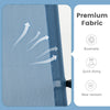 Close-up of breathable, quick-drying fabric on a blue patio dining chair with armrests and metal frame for outdoor use.