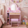 Pink pretend makeup dressing table set with shatter-proof mirror, storage, and 3 lighting modes for kids' fun.
