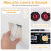 Simulated water dispenser and light-up stove knobs on the Pretend Play Kitchen for kids aged 3+, enhancing imaginative.