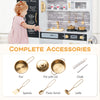 Pretend play kitchen accessories including a pan, pot with lid, spatula, pasta server, and ladle for imaginative.