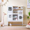 Pretend play kitchen toy set in white with range hood, ice maker, and multiple accessories for kids aged 3+.