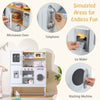 Pretend play kitchen toy set with microwave, ice maker, and telephone, designed for kids aged 3+, featuring adjustable.