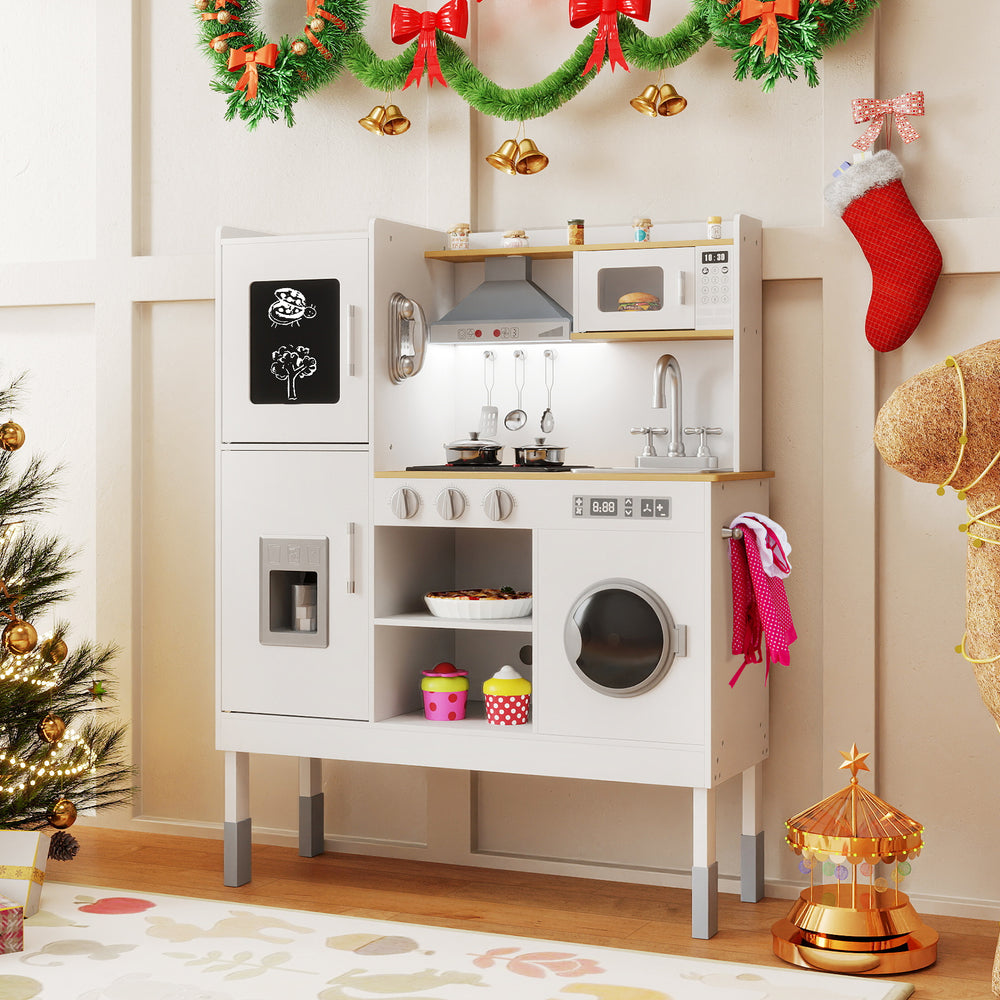 Pretend Play Kitchen Toy Kitchen Playset with Range Hood Ice Maker and Telephone-White - Gallery View 1 of 13