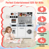 Pretend play kitchen wooden toy set with real lights and sounds, featuring a sink, stove, and washing machine for kids.