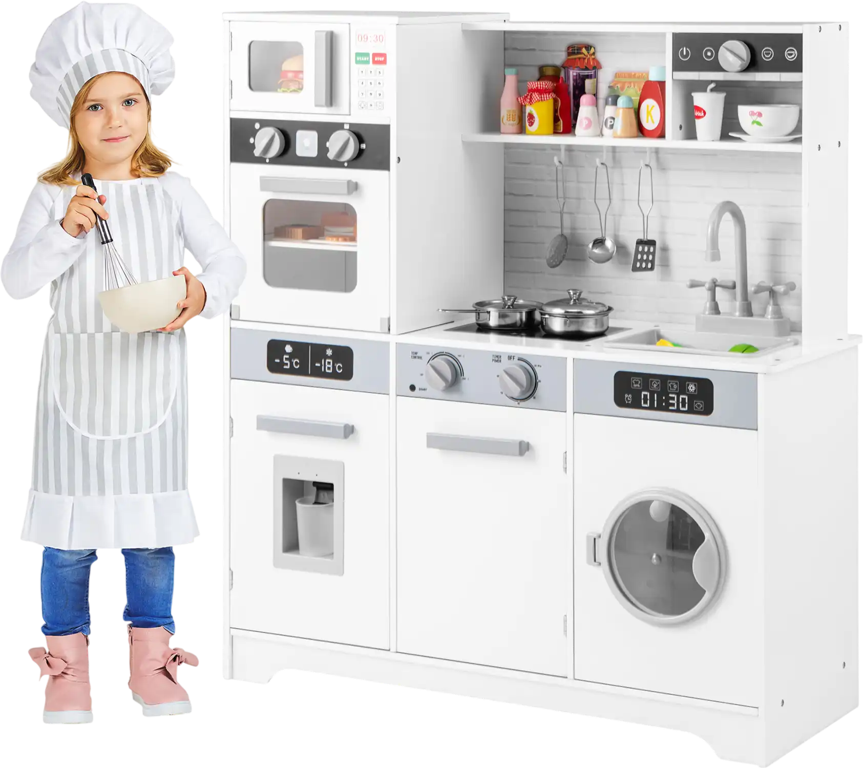 Costway Wooden Pretend Play Kitchen Toy Set w/ Lights Sounds 27691345 New