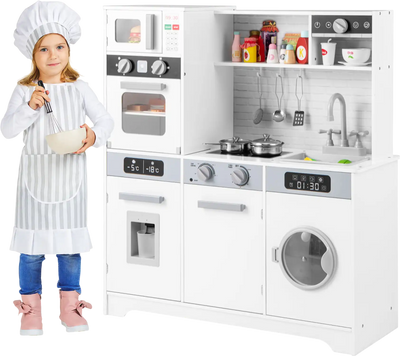 Costway Wooden Pretend Play Kitchen Toy Set w/ Lights Sounds 27691345 New
