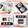 Pretend play kitchen set featuring a washing sink, gas stoves, microwave, and oven for immersive role play.