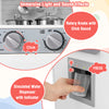 Close-up of the pretend play kitchen's rotary knobs and simulated water dispenser, featuring lights and sounds for.